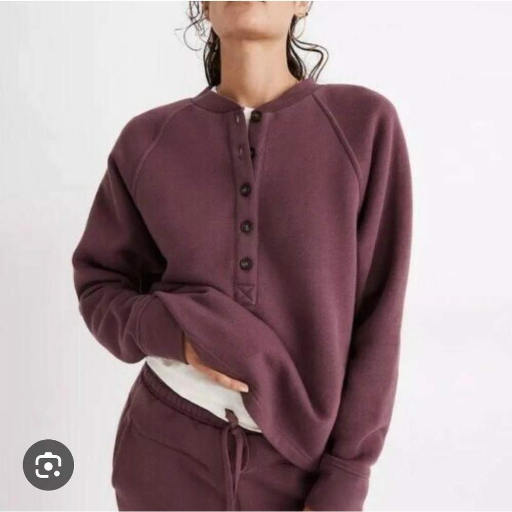 Madewell MWL Women Purple Henley Sweatshirt Organic Cotton Blend Size XS